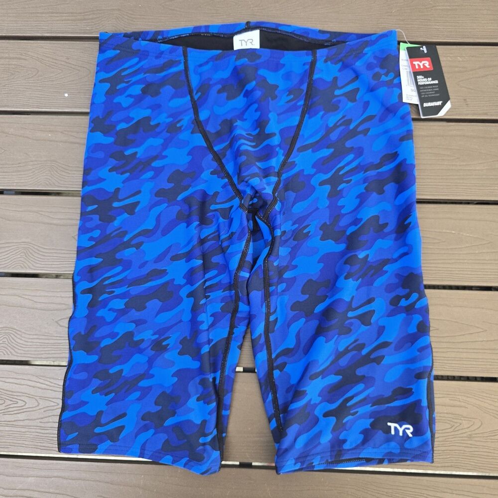 TYR Durafast Elite Men's Blue Camo Swim Jammer SZ 36 New